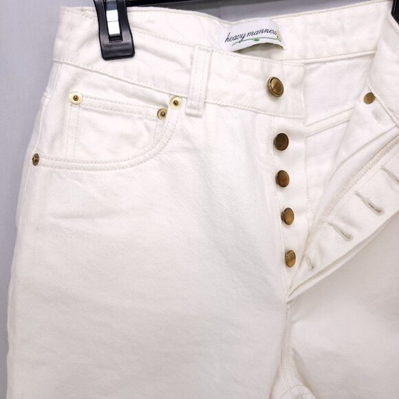 Heavy Manners Jean Size 26 White Denim High Waisted Straight Leg Gold Button Fly - Picture 4 of 13
